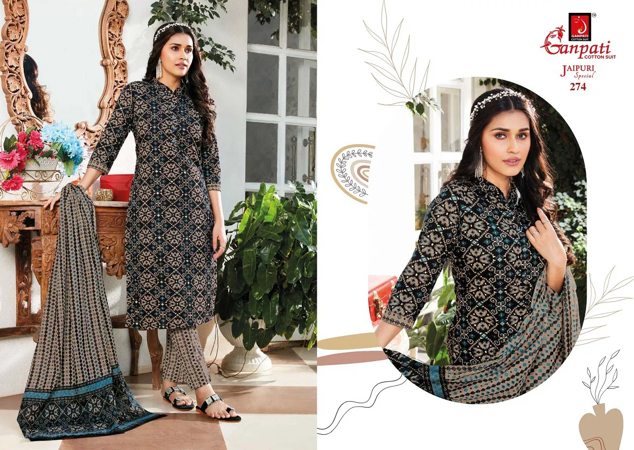Jaipuri Vol 12 By Ganpati Cotton Printed Kurti With Bottom Dupatta Wholesale Shop In Surat
